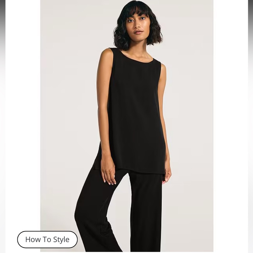Eileen Fisher Cotton Tencel Black Ponte Wide-Leg Women's Pants, new without tags - Picture 3 of 6